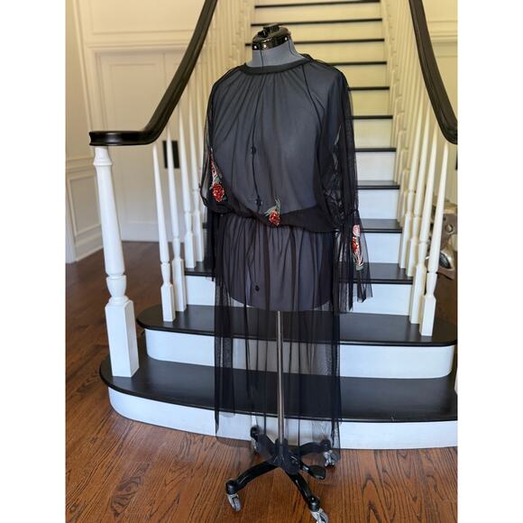 ZARA Sequin Black Tulle Overlay Dress Party Club Festival Rave Boho WhimsyGoth - Picture 10 of 12